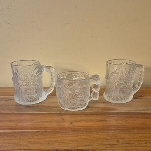 Vintage McDonald's 90's Flintsones Tree-Mendous & Rocky Road Glass Mugs